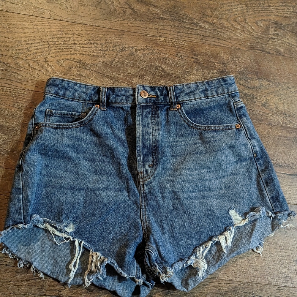 White Fable Size 10 High Rise Short Distressed Denim Shorts